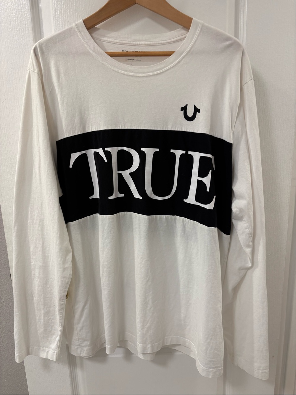 True Religion White Long-Sleeve Tee Color Block Shirt Black TRUE RLGN Panel